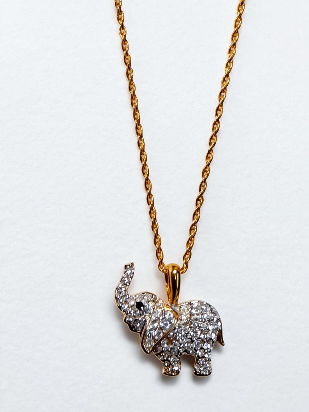 Rare solid Swarovski Elephant Necklace gold toned paved